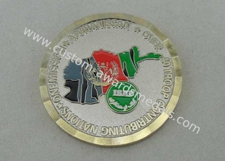 ISAF の軍の真鍮の硬貨の柔らかいエナメルをめっきする 2 つの調子 1.75 インチ